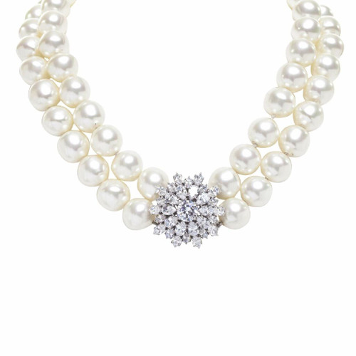 Double Strand Baroque Pearl Necklace with Dazzling Clasp Double Strand Baroque Pearl Necklace with Dazzling Clasp