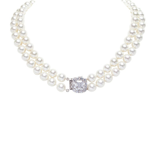 Double Strand Pearl Necklace with Halo Clasp Double Strand Pearl Necklace with Halo Clasp
