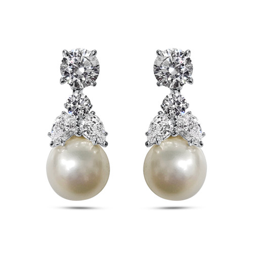 Round Stud with Detailed Cap Small Pearl Drop Earrings (2.5 TCW)