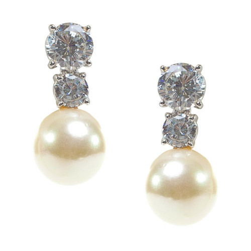 EARRING 5.5mm rd w/4mm rd w/prl drop - ST212SPM/PL/CZ