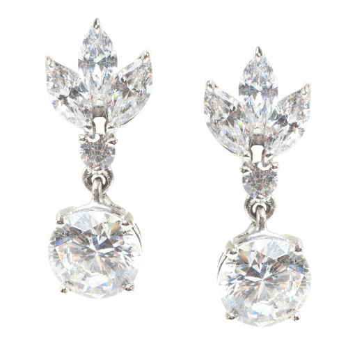 EARRING 3 MARQ.CLUSTER W/7.25MM RD DROP - 21E35R/CZ