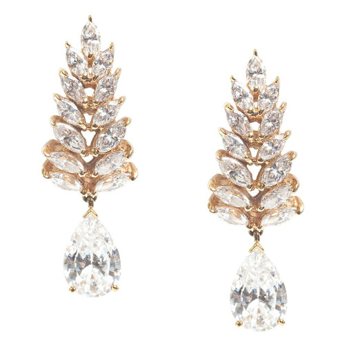 EARRING fern shape marq cluster w/9X6ps drop  - 17465D/CZ