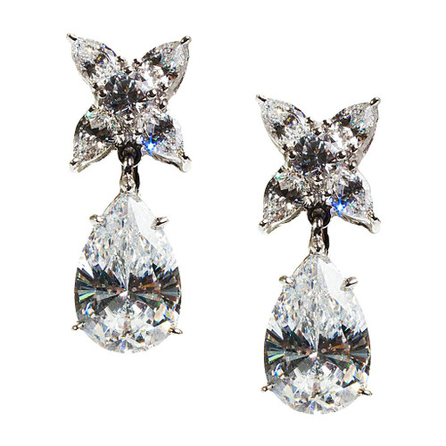 EARRING 4mm rd ctr w/4 ps+13x9 ps drop - 17VCAE/CZ