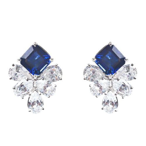 EARRING 8 x8 sq ctr. surr w/ps - F144T/SAP/CZ
