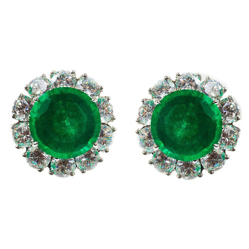6.5CT (12MM) Lab Grown Emerald with 5ct(.25ct each) of rounds surrounding