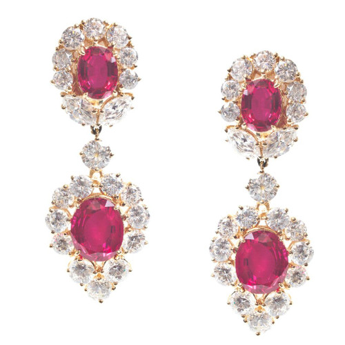 EARRING 9x7oval w/11x9oval drp.surr by rds/marq - 17410A/RUB/CZ