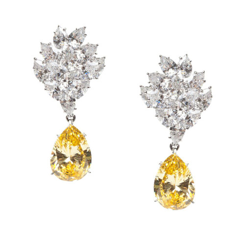 EARRING  8X5 PS CLUST W/cz top col drop   - T12557D/CAN/CZ