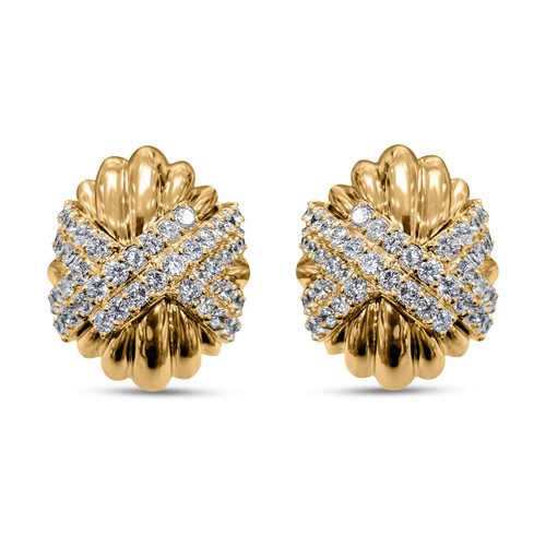 Retro Inspired Sculpted Gold and Pave Earrings (2.75 TCW)