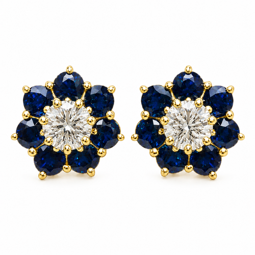 Sapphire Flower Button Stud Earrings (5.15 TCW)