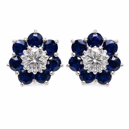 Sapphire Flower Button Stud Earrings (5.15 TCW)