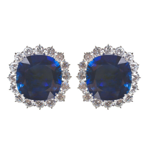 XL Sapphire Button Earrings with Halo (52 TCW)