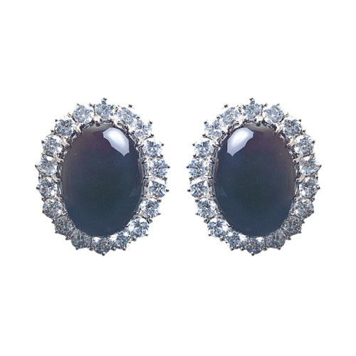 EARRING LG RD CTR W/2ROWS  RDS SURR - 17495E/ONYX/CZ