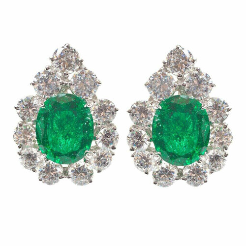EARRING 11x9 oval ctr. w 11 rds. surr in ps look - T12955/EM/CZ