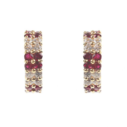 EARRING 2 ROW RDS SHRIMP  - 17519E/RUB/CZ