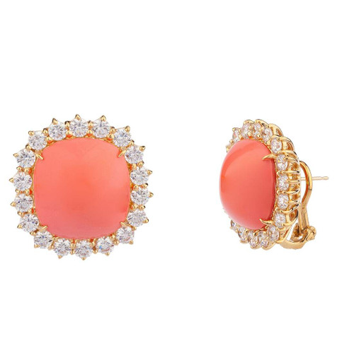 EARRING CAB LG CTR16X16mm SURR BY 1ROW RDS - T12518E/CORAL/CZ