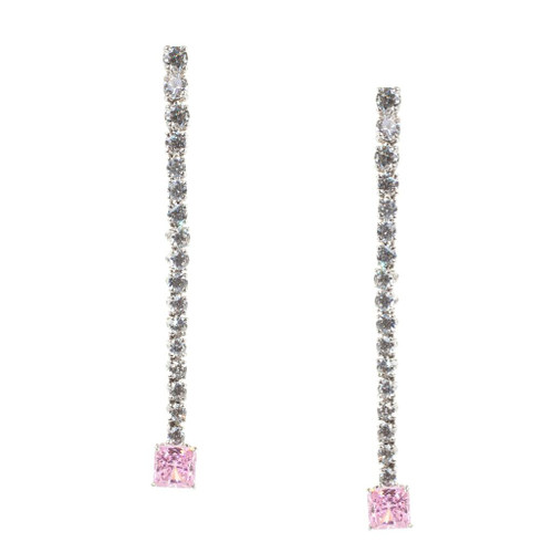 EARRING 17 FREE FLOATING RDS PK SQ BOT - EF638SM/PK/CZ