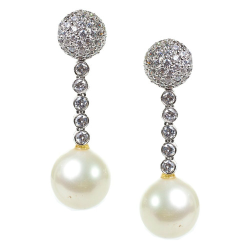 PAVE BALL W/ 5 BEZEL RDS W/ PEARL DROP - EF877P/PRL/CZ