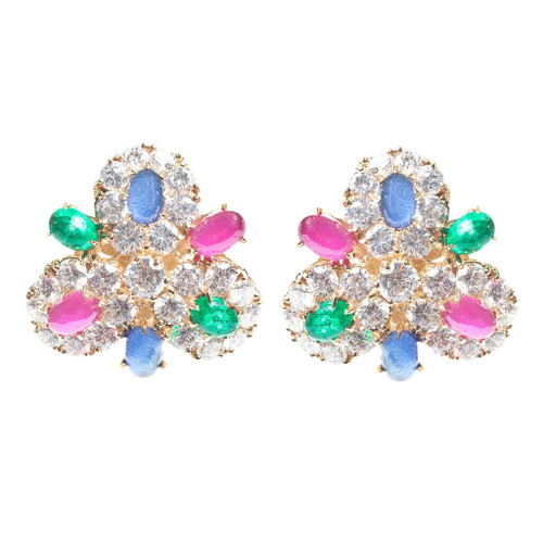 Cluster Earring with Multi-color Cabochons Cluster Earring with Multi-color Cabochons
