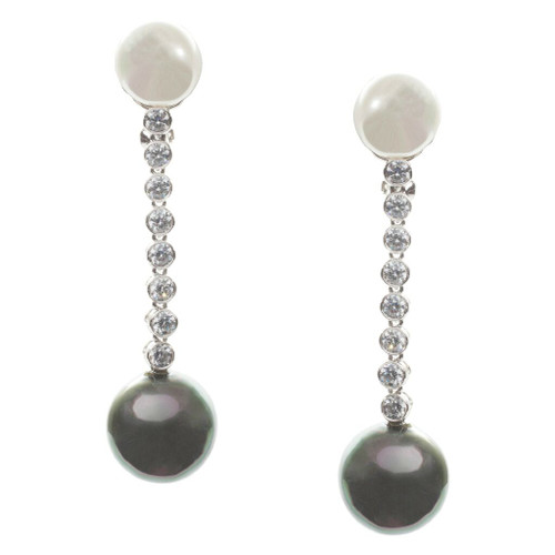 Grey Pearl and Bezel Drop Earrings Grey Pearl and Bezel Drop Earrings