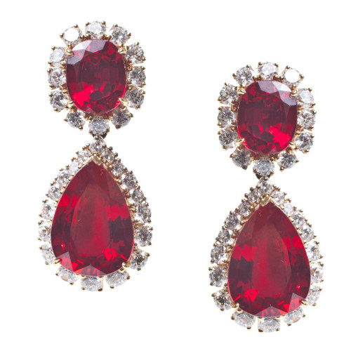 EARRING Lg oval tp surr w/rds w/ps bot surr by rds - 21ALD141/RUB/CZ