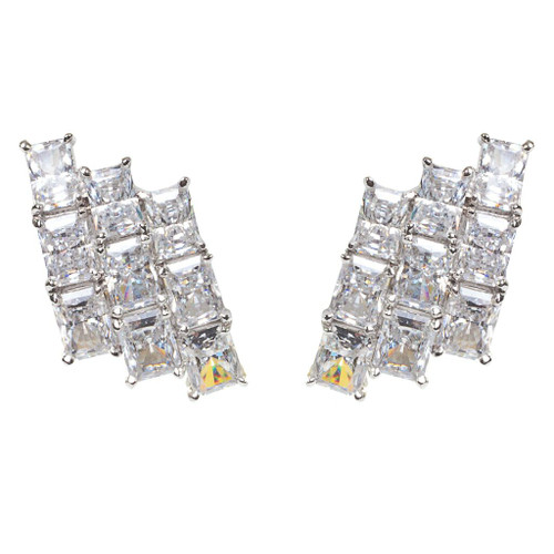 MULTISTONE EMERALD CUT BUTTON EARRING - EF837/CZ