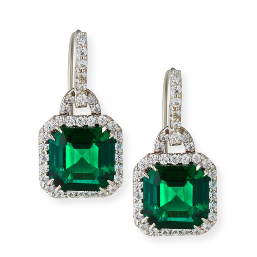 Emerald Square Antique Pave Drop Earrings (8TCW) Emerald Square Antique Pave Drop Earrings (8TCW)