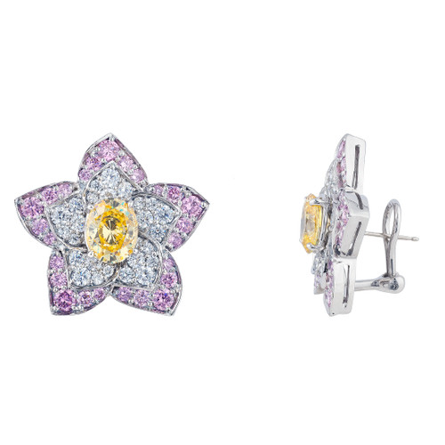 PAVE SET FLOWER BUTTON EARRING - EF1316/CAN/CZ/PK