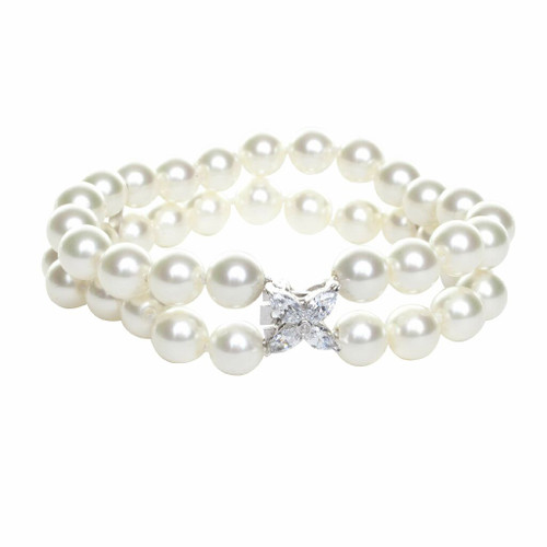 DOUBLE STRAND 7MM PEARL BRACELET WITH X CLASP - BF337/27/PL/CZ