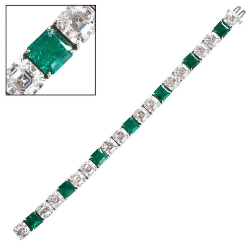 Square-Cut Emeralds and Clear Asscher Tennis Bracelet (62.5 TCW)