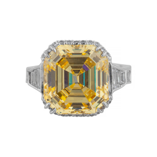 12.5ct ASSCHER WITH MICRO PAVE AND GRADUATED BAGUETTES F1454-CAN-CZ-14K