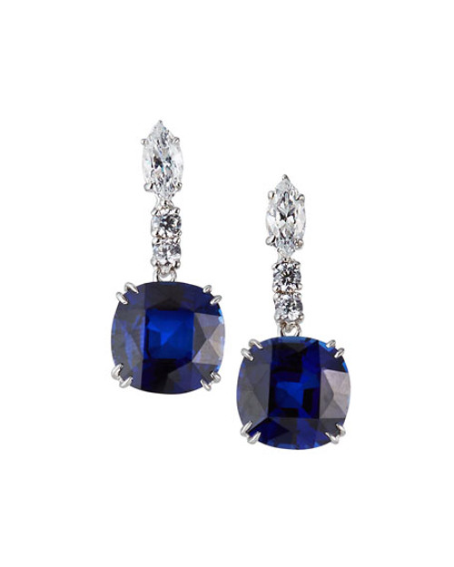 Sapphire Cushion Drop Earring (16 TCW) Sapphire Cushion Drop Earring (16 TCW)
