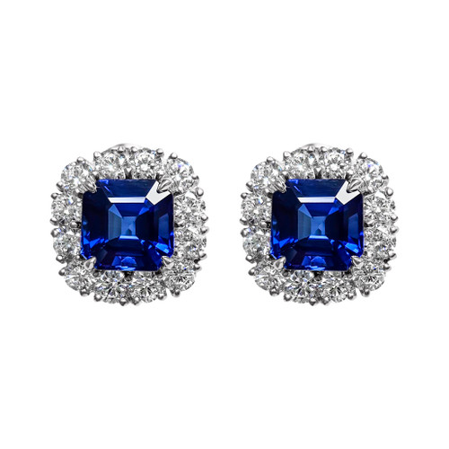 Sapphire Square Halo Earrings (11.8 TCW) Sapphire Square Halo Earrings (11.8 TCW)