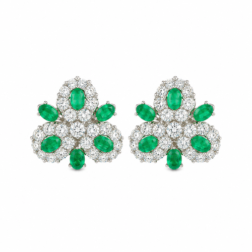 Cluster Earring with Emerald Cabochons