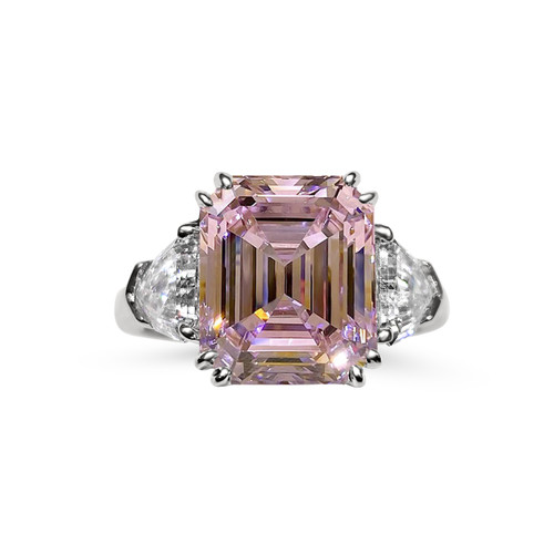 Pink Emerald Cut Center with Clear Shield Side Stones (6.5 TCW)