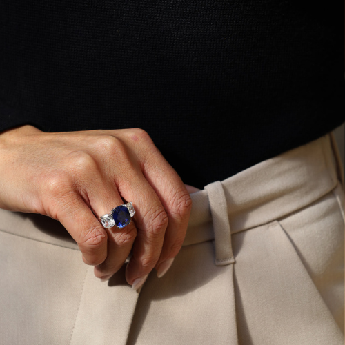 7 Carat Lab Created Cushion Cut Sapphire with 2 Carat Cushion Cut Sides