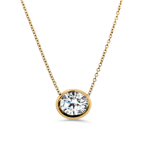 Bezel Set Oval Pendant Necklace (5 TCW) - Fantasia by DeSerio