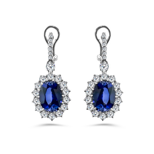 Oval Sapphire and CZ Drop Earring (1.5")