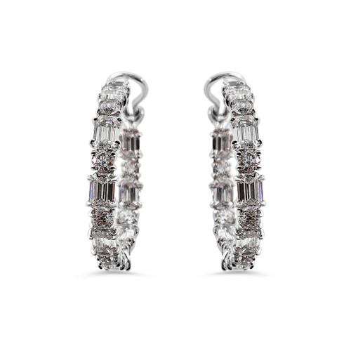 Alternating Emerald-Cut and Round Hoop Earrings (6 TCW) Alternating Emerald-Cut and Round Hoop Earrings (6 TCW)