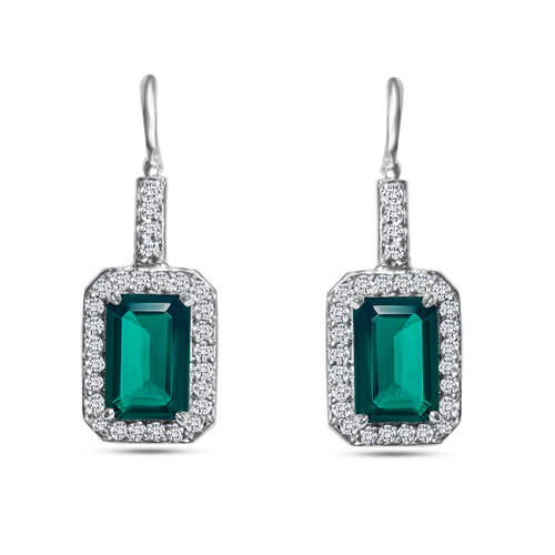 Lab Emerald and Micropave Drop Earrings (4.5 TCW)