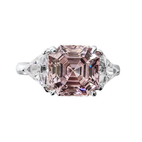 3.5ct Pink Asscher cut Center  with Trillions on the sides