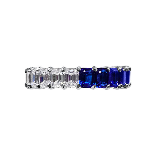 Emerald Cut Lab Grown Sapphire and Clear Eternity Band(4.6 TCW)