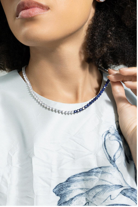 Lab Grown Sapphire & CZ Round Tennis Necklace (4mm)