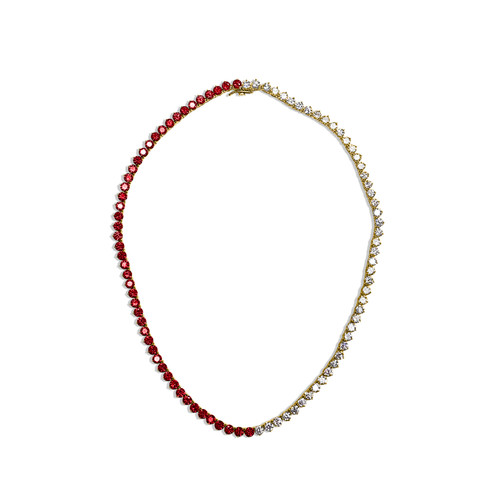 Lab Grown Ruby & CZ Round Tennis Necklace (4mm)