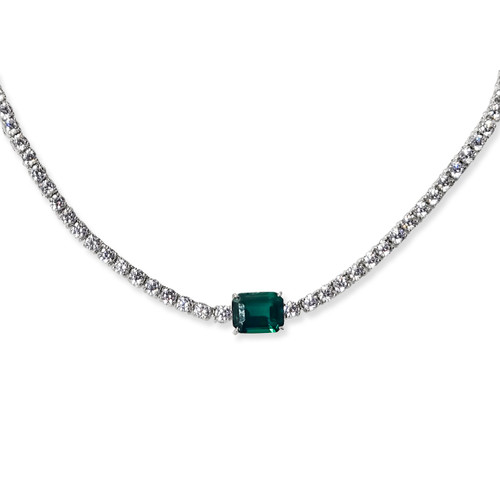 Four Prong Tennis Neck with 2.5ct Lab Green Emerald Cut