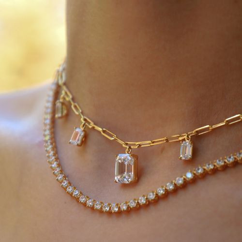 7 EMERALD CUTS ON VERMEIL CHAIN