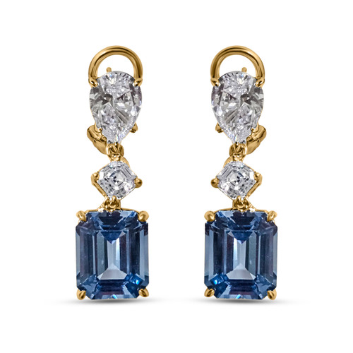 Pear, Square and Aqua Emerald Cut Drop Earrings