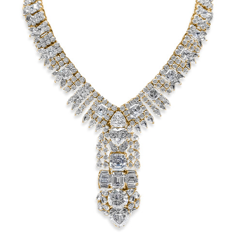 NECKLACE COMPLEX MOTIF SQ W/ RDS & PS TIPS & DRP