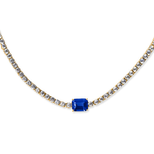 Four Prong Tennis Neck with 2.5ct Lab Sapphire Emerald Cut