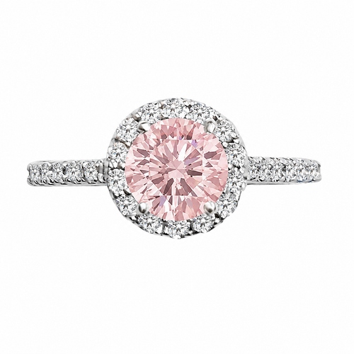 Pink Round Halo Ring with Pave Band (2.30 TCW)