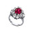 2ct Oval Cut Center Ruby  surrounded by 4 Marquise stones (.65ct) & 6 Oval stones (1.5ct). Center stone size: 9X7mm. F306-RUB-CZ-14K